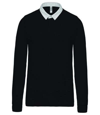 Polo homme rugby - manches longues - K213 - noir - col contrasté