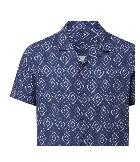 Chemise Motif/style Aztèque Homme Bleu Marine Blanc Cuba