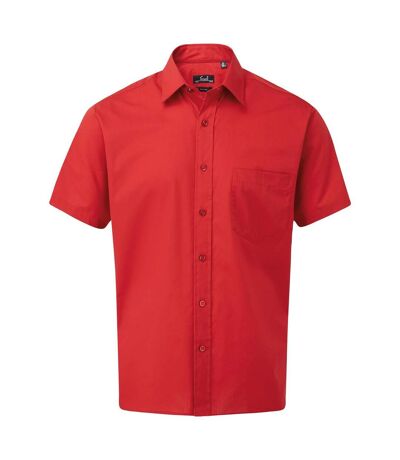 Mens short sleeve poplin shirt red Premier