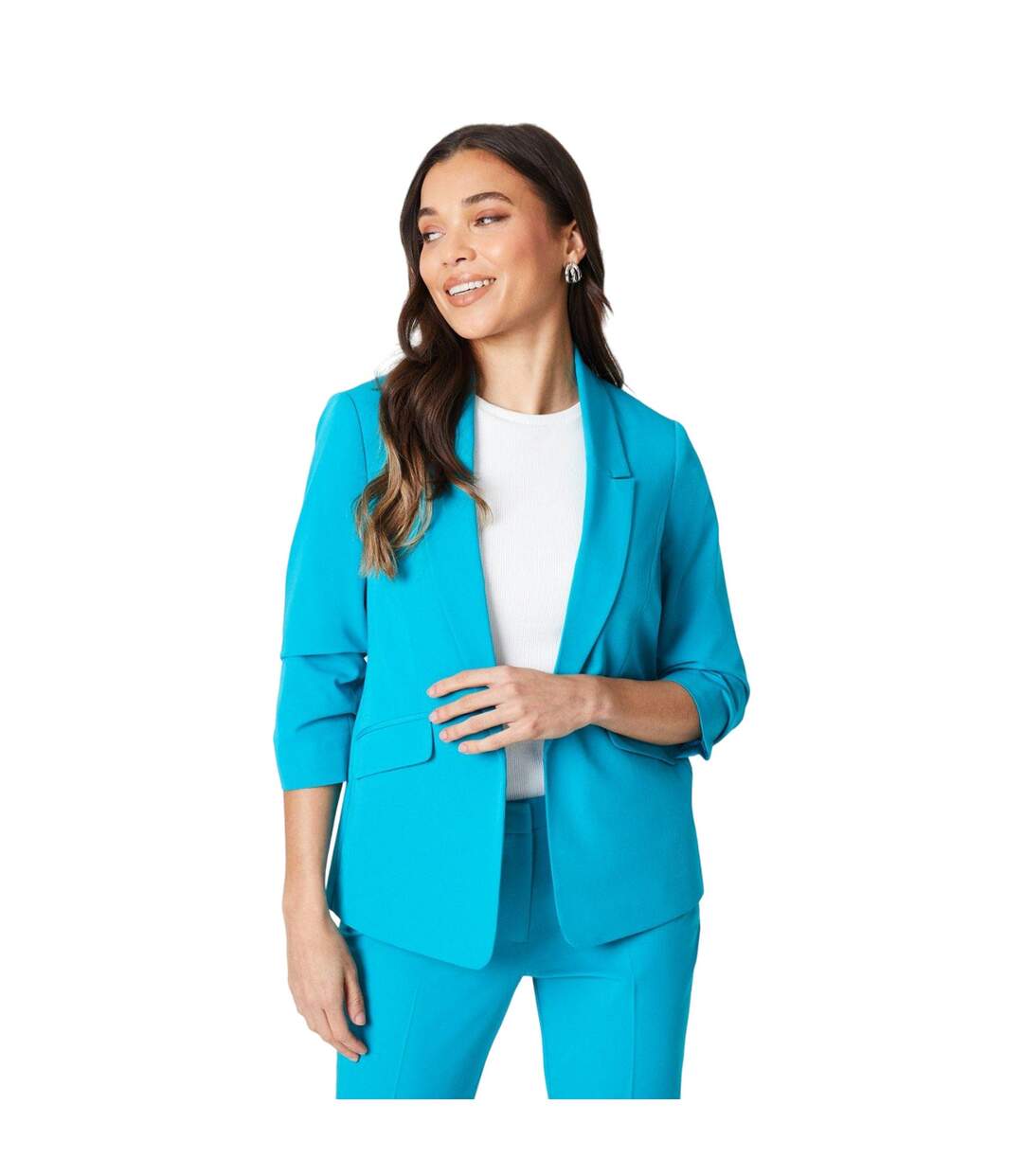 Womens/ladies petite ruched blazer turquoise Dorothy Perkins-1