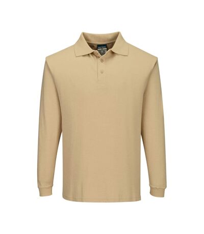 Mens Flame Resistant Anti-static Long-sleeved Polo Shirt Tan Portwest