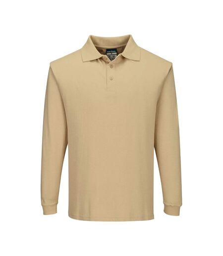 Mens Flame Resistant Anti-static Long-sleeved Polo Shirt Tan Portwest