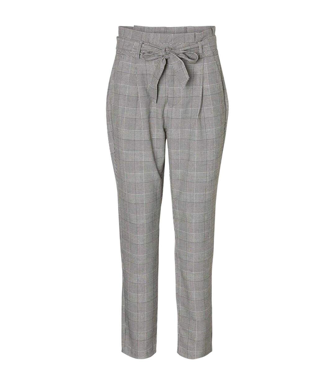 Womens/ladies Plaid Paperbag Petite Trousers Grey Vero Moda-2