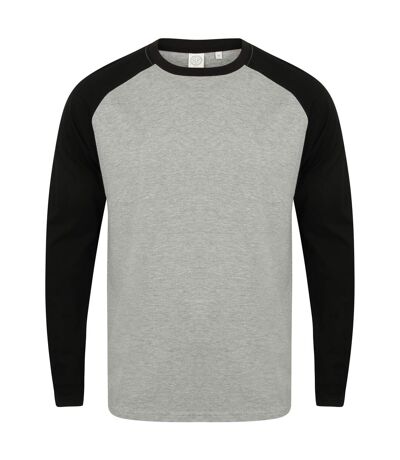 Skinnifit Mens Raglan Long Sleeve Baseball T-Shirt (Heather Grey / Black) - UTRW4742