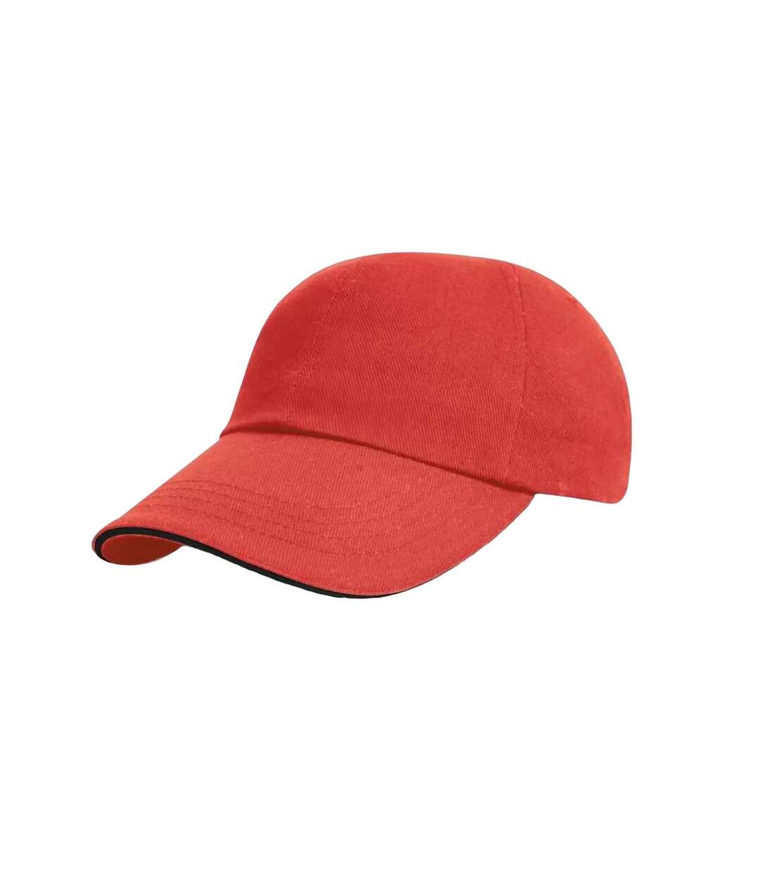 Mens heavy brushed cotton sandwich peak baseball cap red/black Result-1