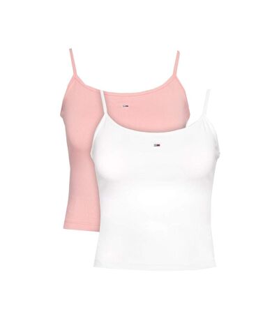 x 2 débardeurs blanc/rose femme tommy hilfiger essential - l