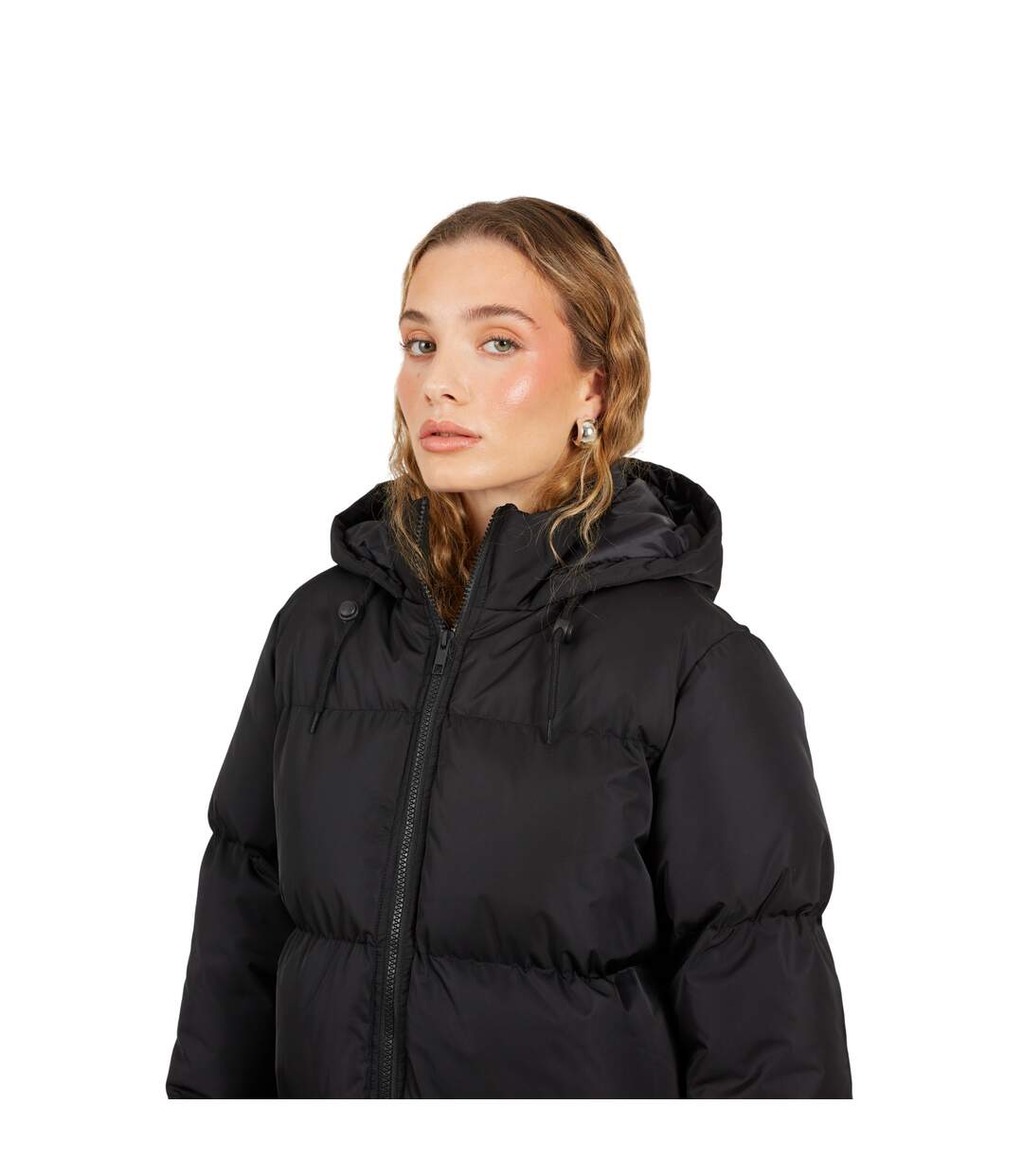Womens/ladies Padded Long Length Hooded Jacket Black Brave Soul-3