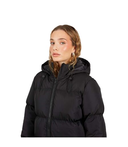 Womens/ladies Padded Long Length Hooded Jacket Black Brave Soul