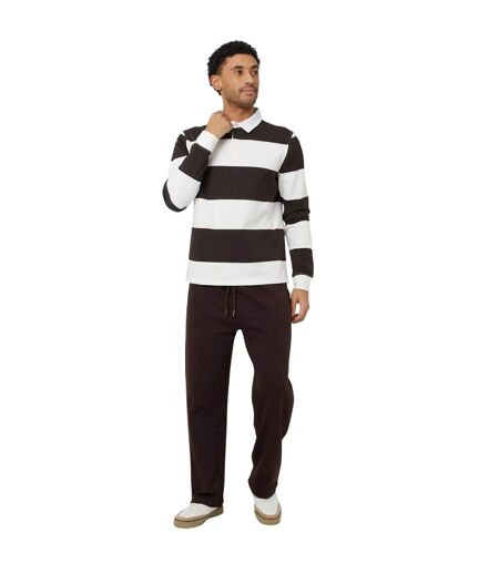 Mens Long-sleeved Polo Shirt Cream Brown Brave Soul