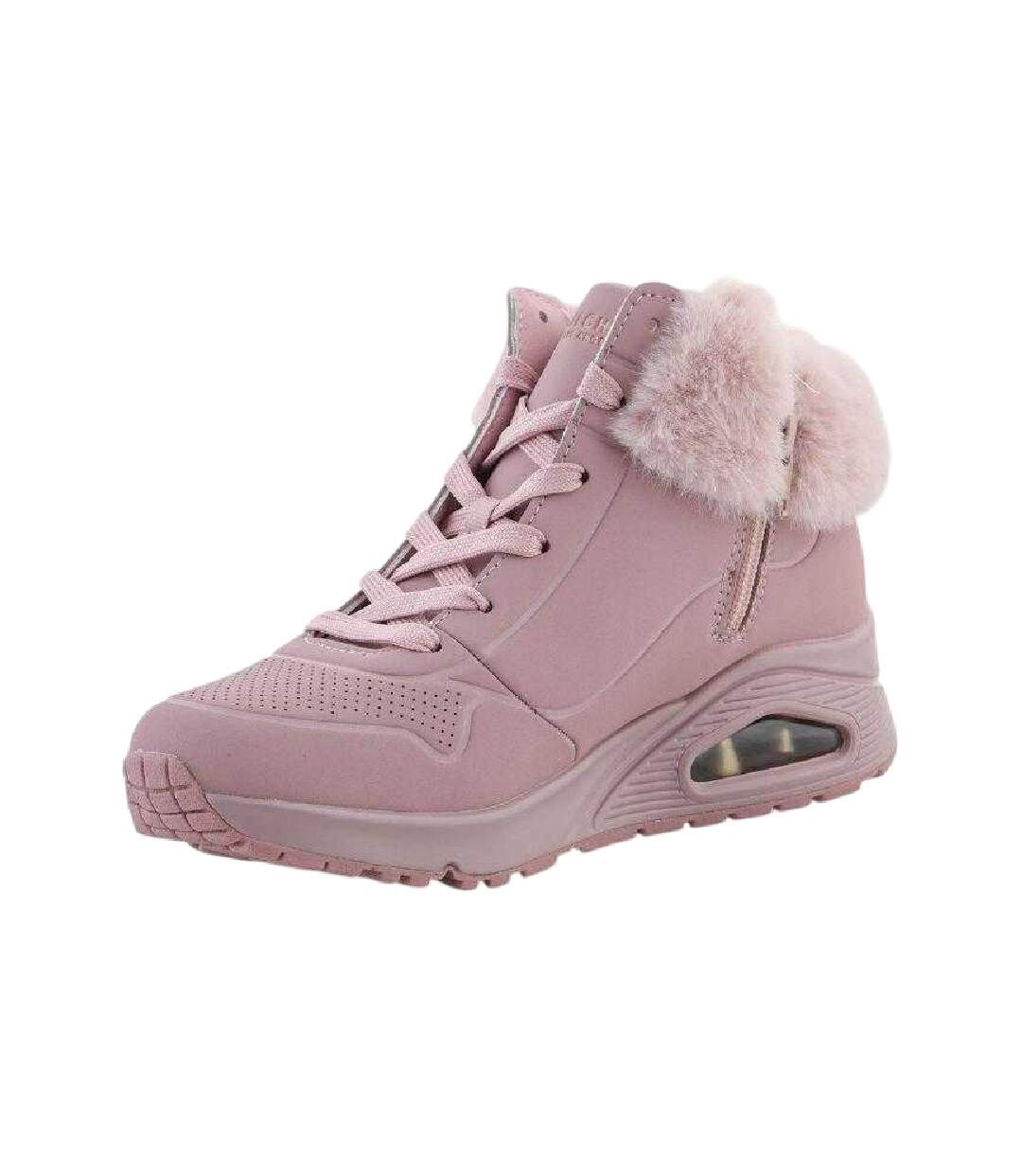 Baskets Montantes Motif/style Bord Duveteux Uno Femme Rose Skechers-3