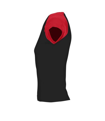 SOLS Milky - T-shirt à manches courtes en contraste - Femme (Noir/Rouge) - UTPC301