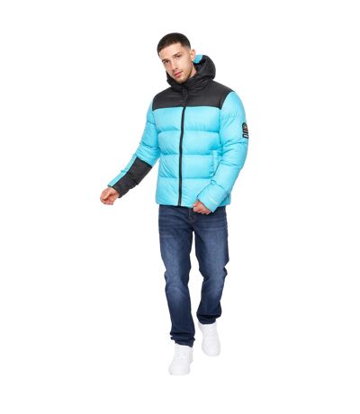 Mens Chemerley Hooded Jacket Turquoise Black Crosshatch