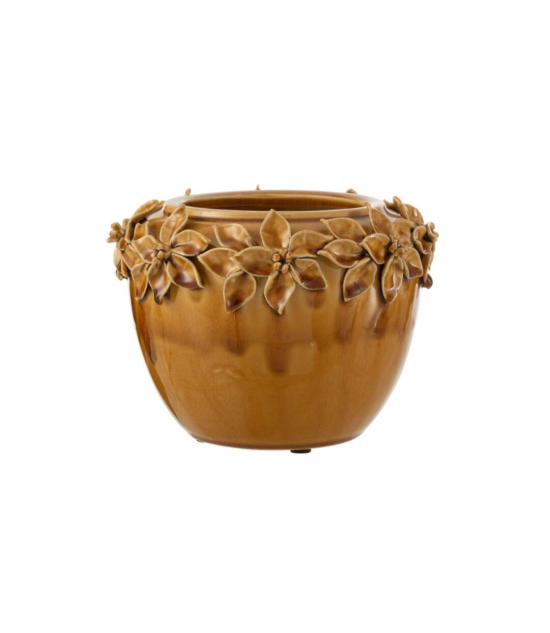 Cache-Pot en Céramique Fleur Design 21cm Ocre