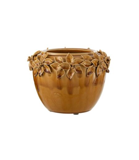 Cache-Pot en Céramique Fleur Design 21cm Ocre