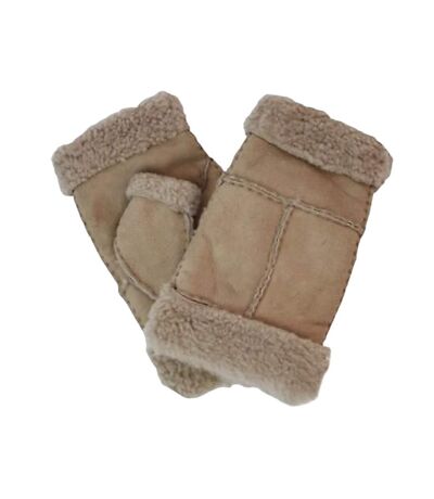 Womens/ladies Glitten Sheepskin Mittens Beige Eastern Counties Leather