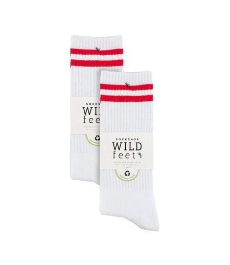 6 Pack Mens White Crew Socks with Stripe - Comfortable Cotton Sport Socks