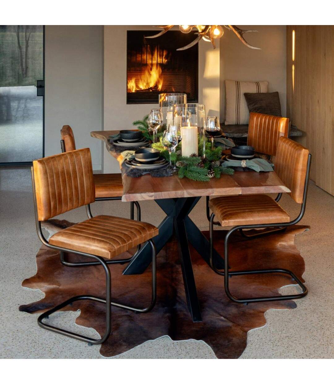 Tapis Déco Peau de Vache 195x230cm Marron Cognac-2