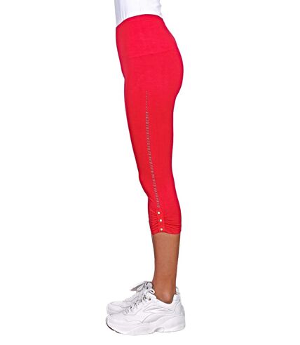 Legging femme - Legging court avec strass sur les cotés - Rouge