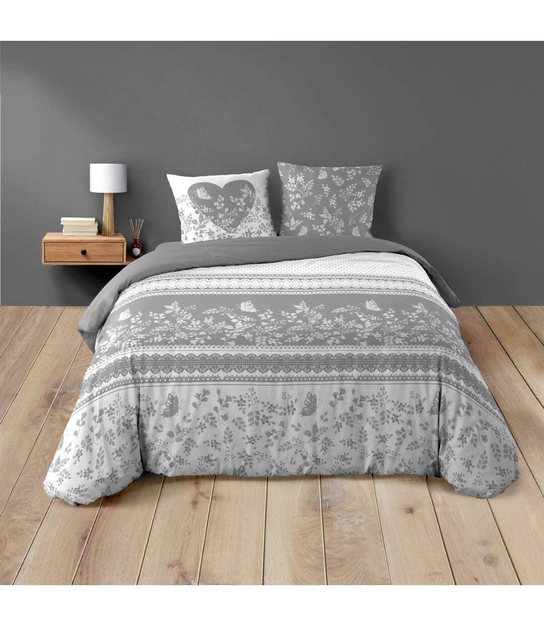 Parure de Lit 3 Pièces Annie 240x220cm Gris-1