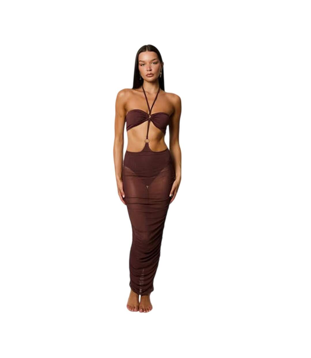 Robe Moulante Motif/style Mi-longue Femme Marron Honeyz-4