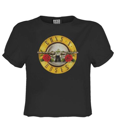 Womens/ladies Bullet Guns N Roses Crop Top Charcoal Amplified