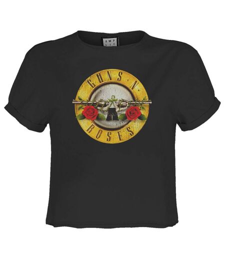 Womens/ladies Bullet Guns N Roses Crop Top Charcoal Amplified