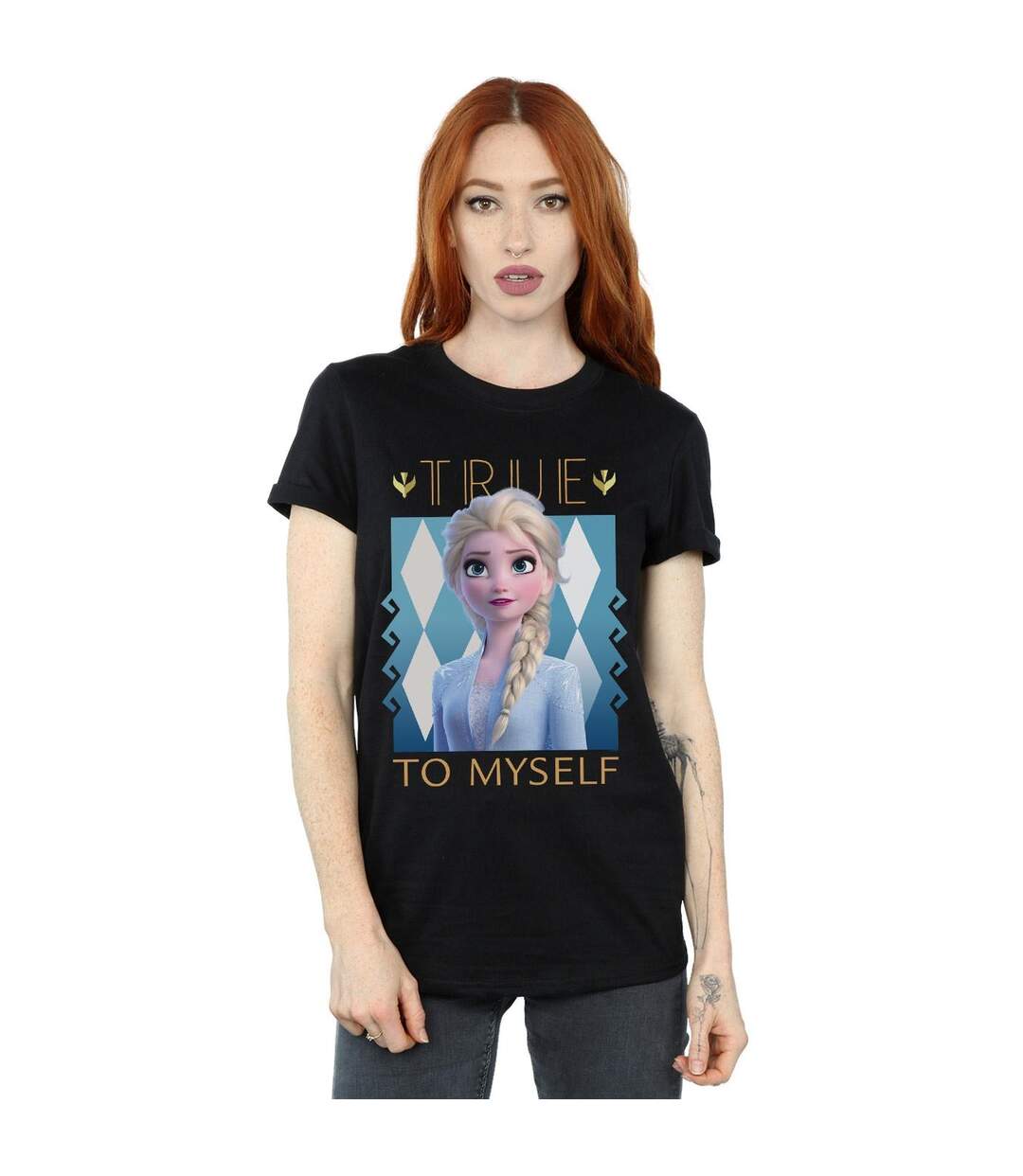 Disney Womens/Ladies Frozen 2 Elsa True To Myself Cotton Boyfriend T-Shirt (Noir) - UTBI48116-2