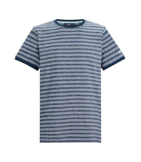 Mens Benlin Striped T-shirt Moonlight Denim Grey-white Regatta