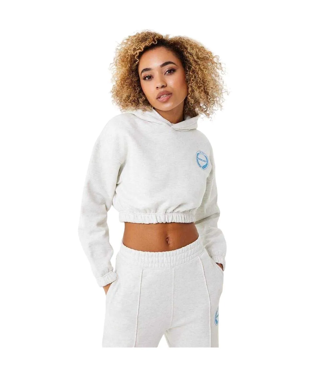 Womens/ladies Logo Crop Hoodie White Marl Everlast-2