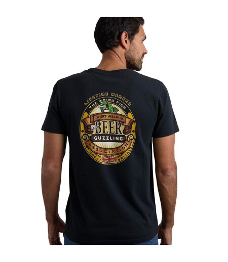 Mens beer guzzling back print t-shirt black Weird Fish