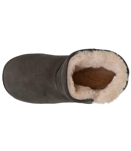 Isotoner Chaussons Bottillons femme dessus en cuir, semelle plateforme