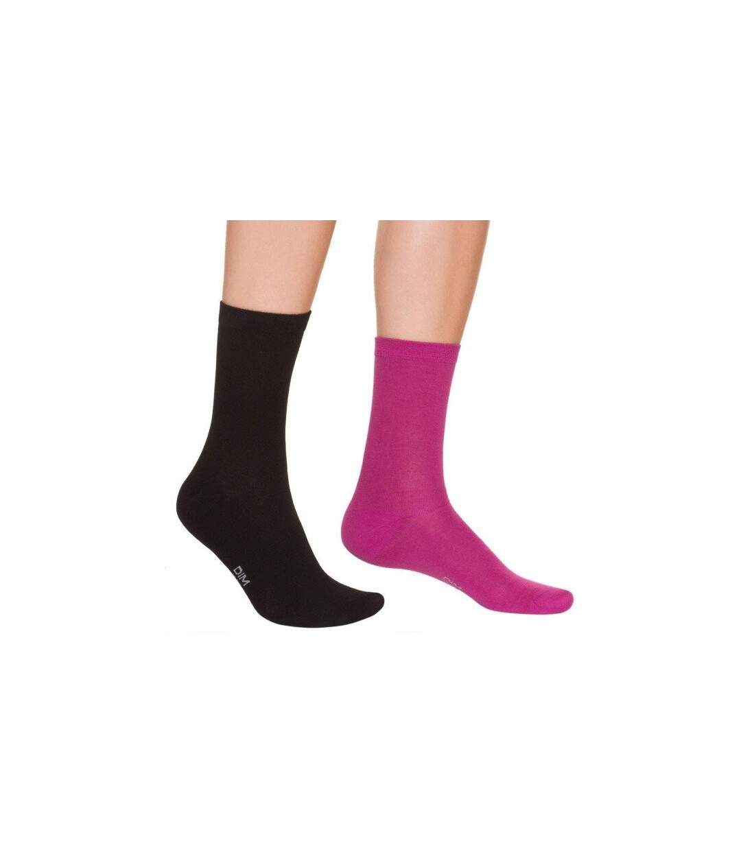 DIM Lot de 2 paires de Chaussettes Femme Coton PURCOTON Rose Noir-2