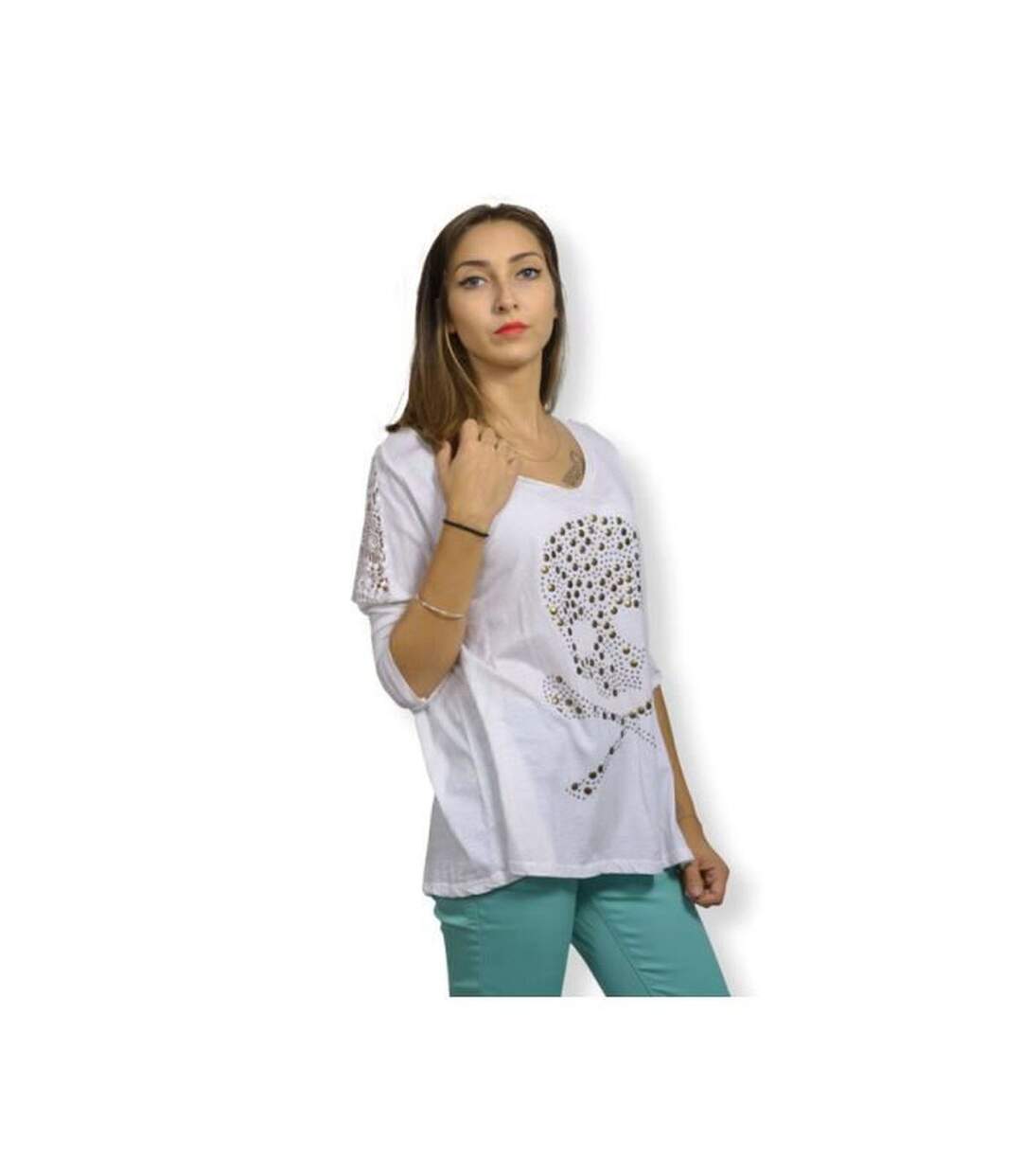 Tee shirt femme manche 3/4  couleur blanc casual-3