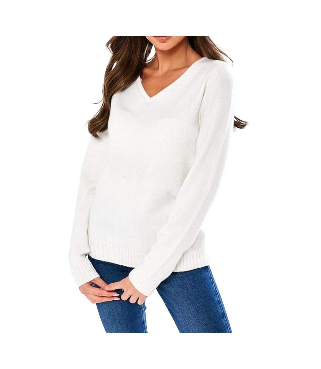 Pull Col V Blanc Femme Vila 69 - S-1