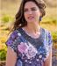 T-Shirt mit Flower-Print und verziertem Ausschnitt