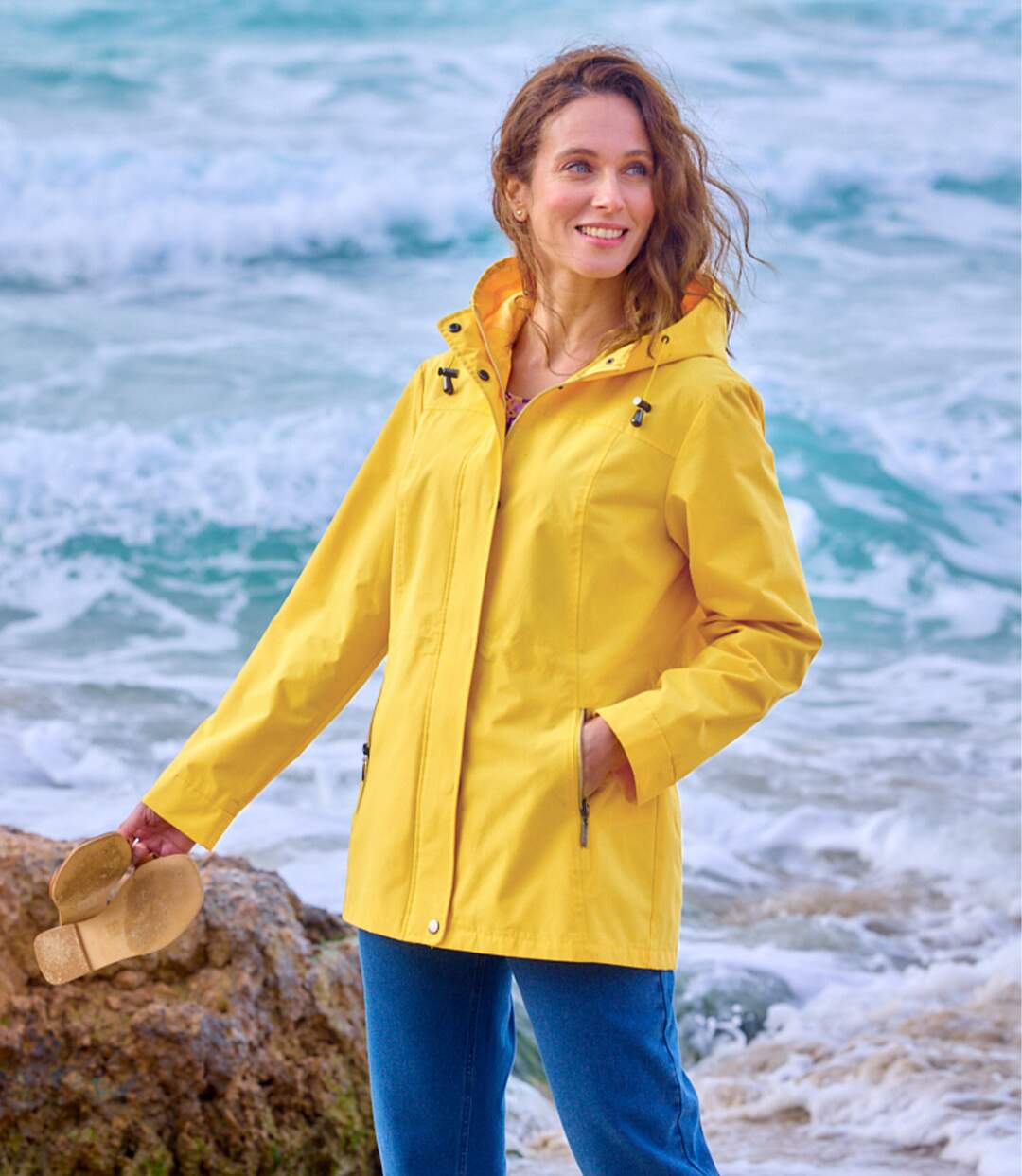 Women's Yellow Hooded Windbreaker-2