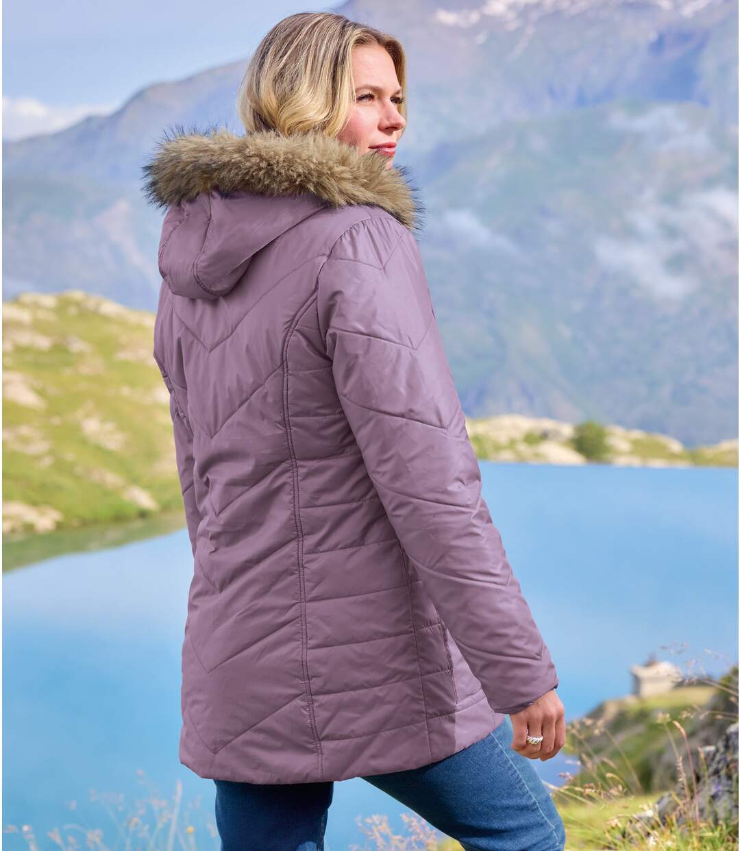 Women's Purple Hooded Water-Repellent Padded Jacket 