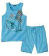 Men's Surf Print Pajama Short Set - Turquoise Atlas For Men