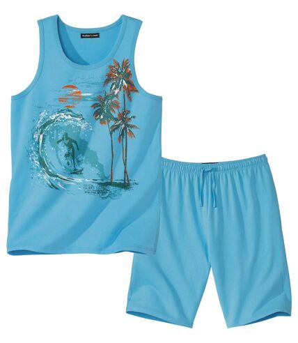 Men's Surf Print Pyjama Short Set - Turquoise