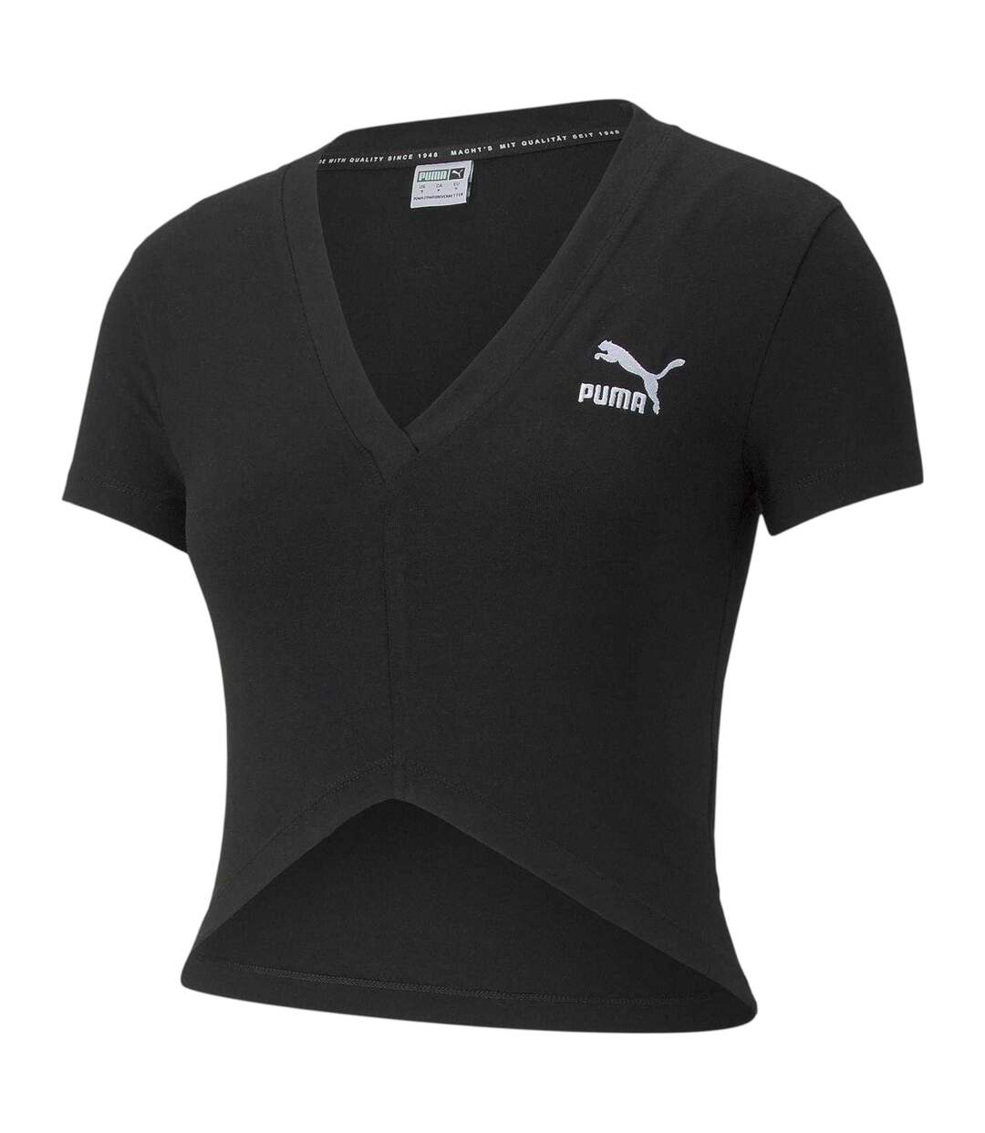 Womens/ladies Sportstyle Classic V Neck Crop T-shirt Black Puma-2