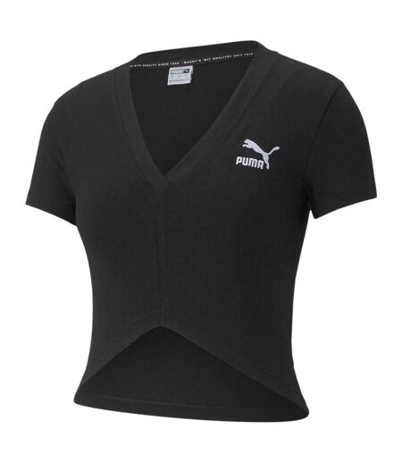 Womens/ladies Sportstyle Classic V Neck Crop T-shirt Black Puma