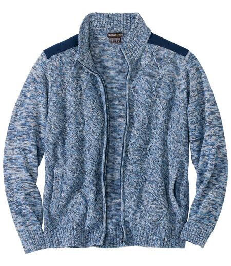 Men's Knitted & Faux-Suede Jacket - Mottled Blue