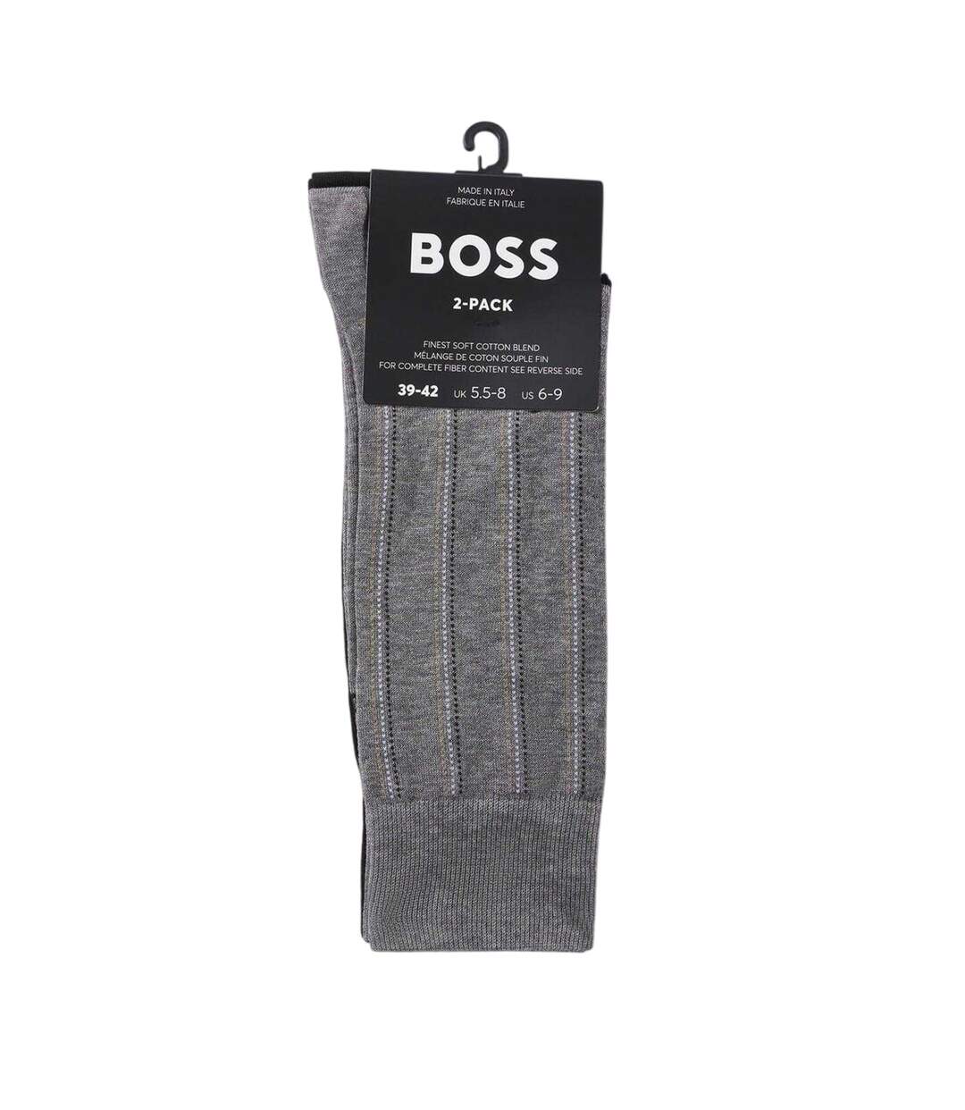 Lot De 2  Chaussettes Motif/style Fines Rayures Homme Gris Moyen Boss-3
