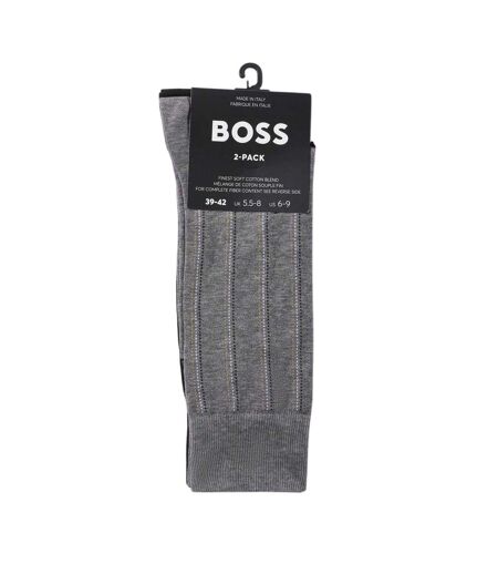 Lot De 2  Chaussettes Motif/style Fines Rayures Homme Gris Moyen Boss