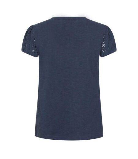 Womens/ladies Malaga Broderie Sleeve T-shirt Navy Mountain Warehouse