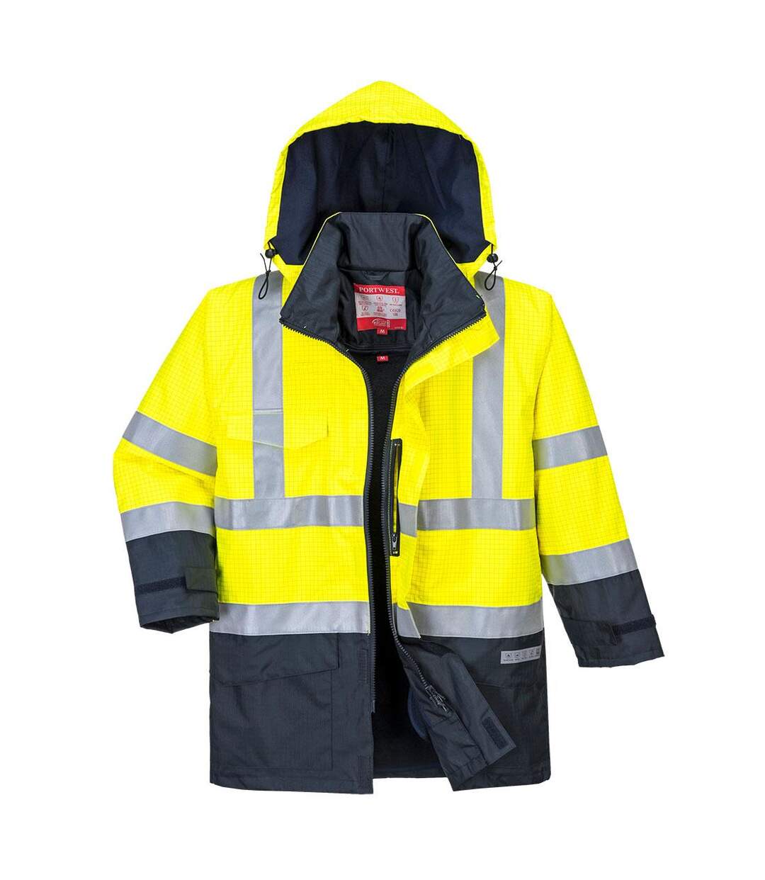 Mens hi-vis bizflame rain multi-norm jacket yellow/navy Portwest