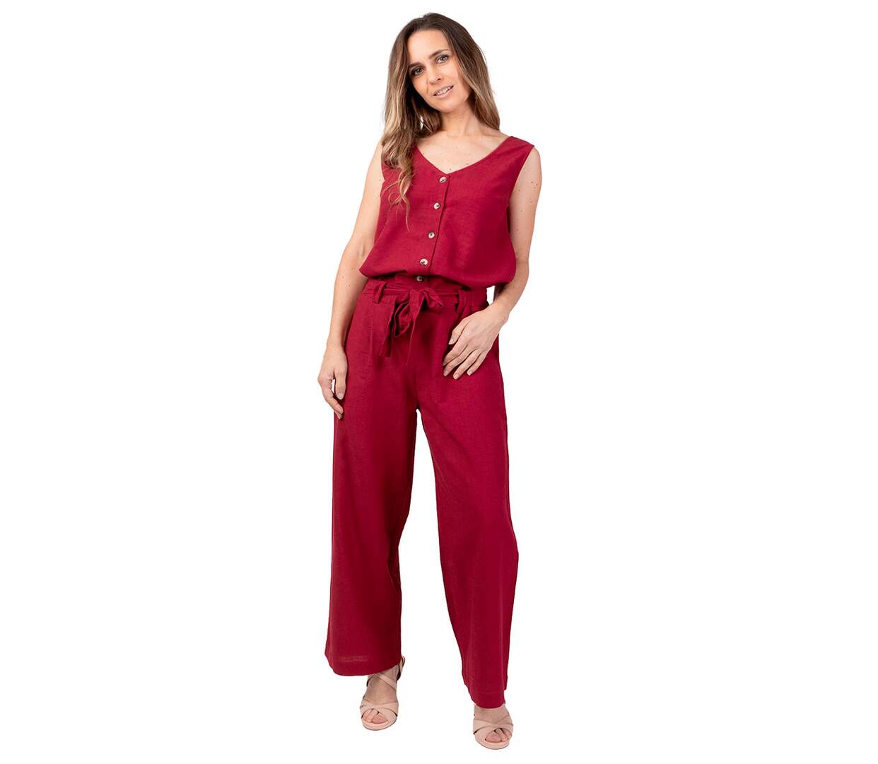 Top femme uni sans manches SABINE framboise Coton Du Monde-1