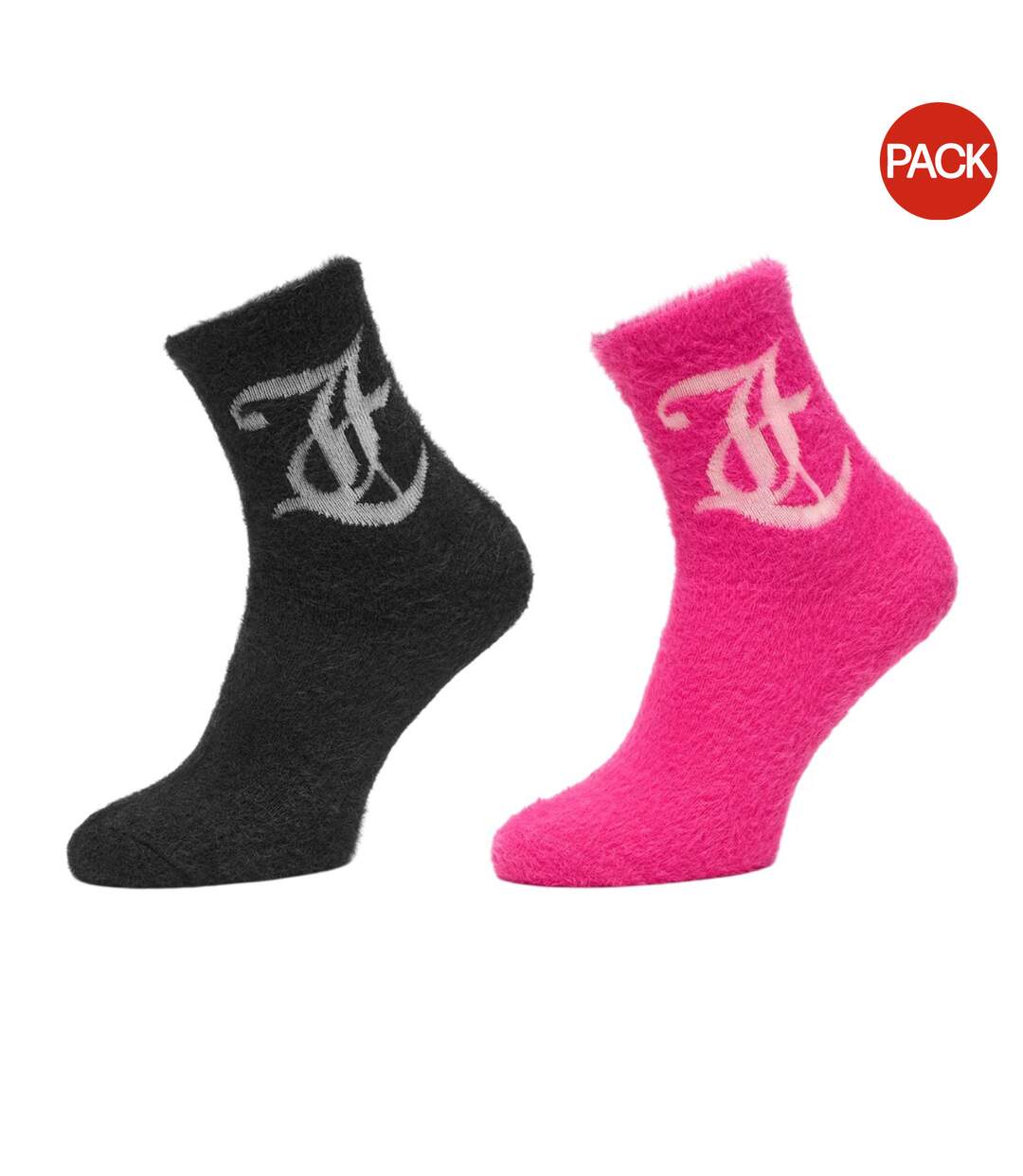 Lot De 2  Chaussettes Motif/style Duveteux Seasonal Femme Noir Rose Juicy Couture-1