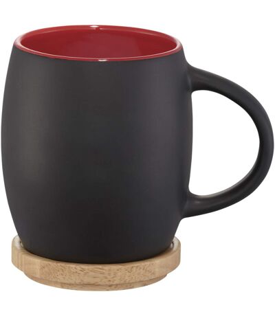 Hearth ceramic mug with wood lid/coaster 10.4 x 7.5 cm solid black/red Avenue