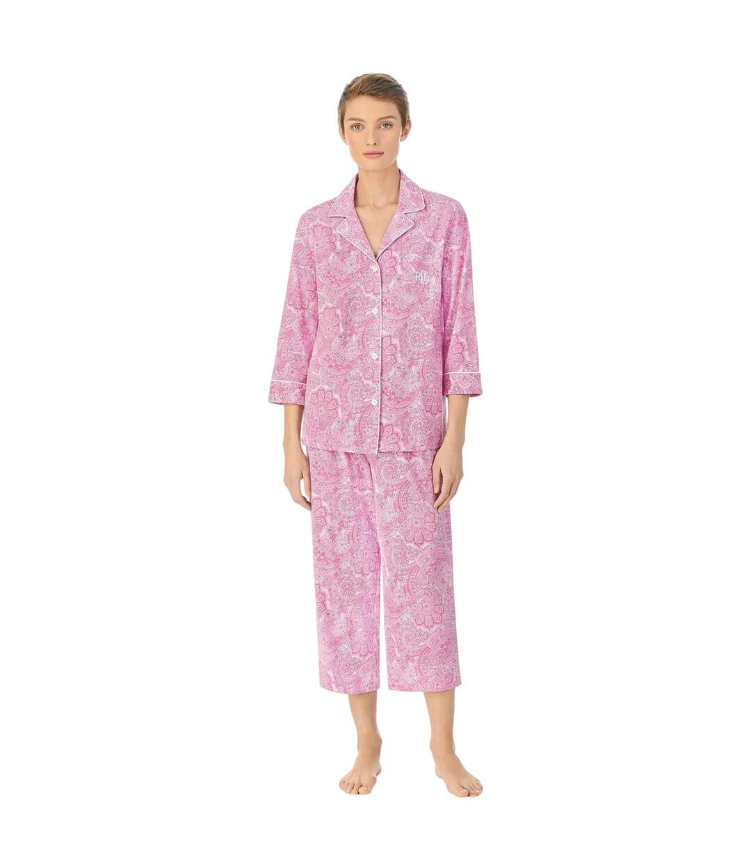 Ensemble De Pyjama Long Manches ¾ Motif/style Cachemire Femme Rose Ralph Lauren-2